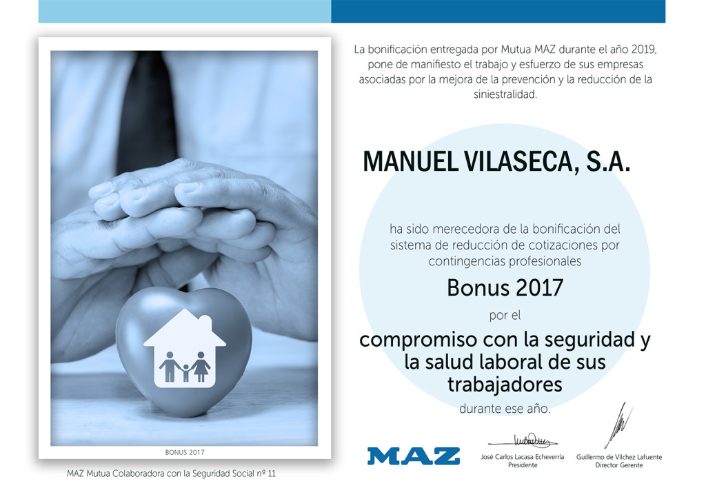 Diploma Bonus 2017 MANUEL VILASECA, S.A.